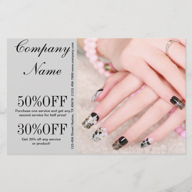 Flyer unhas de manicure elegantes modernas salão de unha (Frente)