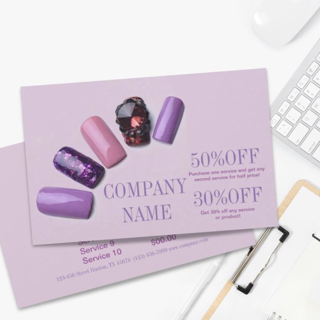 Flyer unhas de manicure elegantes modernas salão de unha (modern elegant manicure nails nail salon flyer)