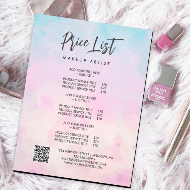 Flyer Unicórnio arco-íris sonhador aquarela (Whimsical and dreamy #pricelist #flyer #makeupartist #springsummer #colorful)