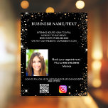 Flyer Unidade de instagração de código qr de foto de our<br><div class="desc">Personalize e adicione seu nome comercial,  endereço,  texto,  foto,  seu próprio código QR à sua conta instagram. Fundo preto,  texto branco. Decorado com faíscas douradas brilhantes.</div>