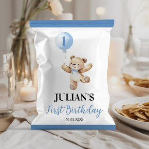 Flyer Ursinho Blue Balloon Beary Birthday Chip Bag Wrapp