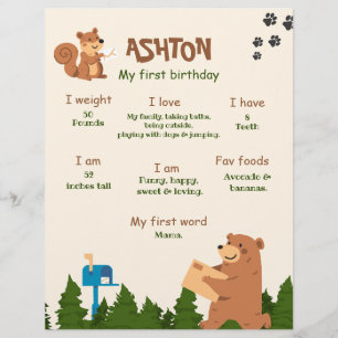 Flyer Urso Editável Primeiro Aniversário Floresta Urso M