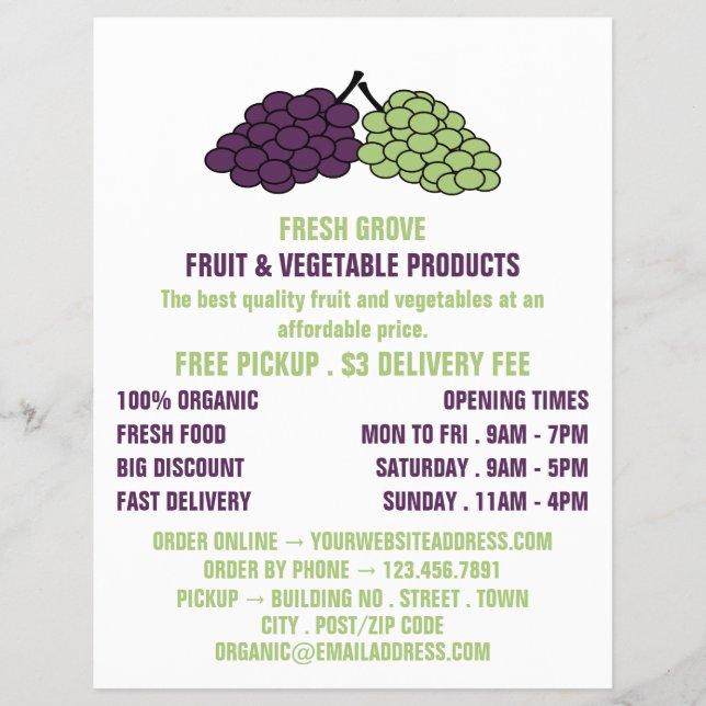 Flyer Uvas, Greengrocers Publicidade (Frente)