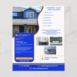Flyer Venda de Casa Azul & Laranja Real Moderna Personal