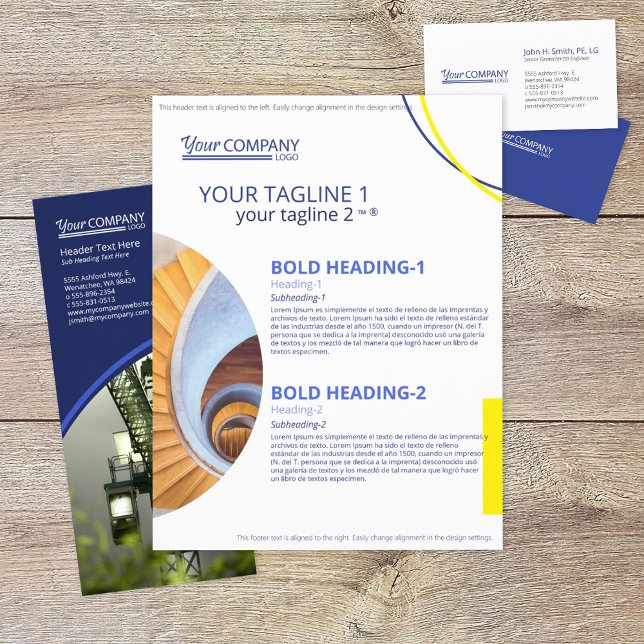 Flyer Vendas de Formas de Fotos Geométricas Amarelas Azu (bright blue yellow company branding flyer with modern block text and geometric shaped photos)