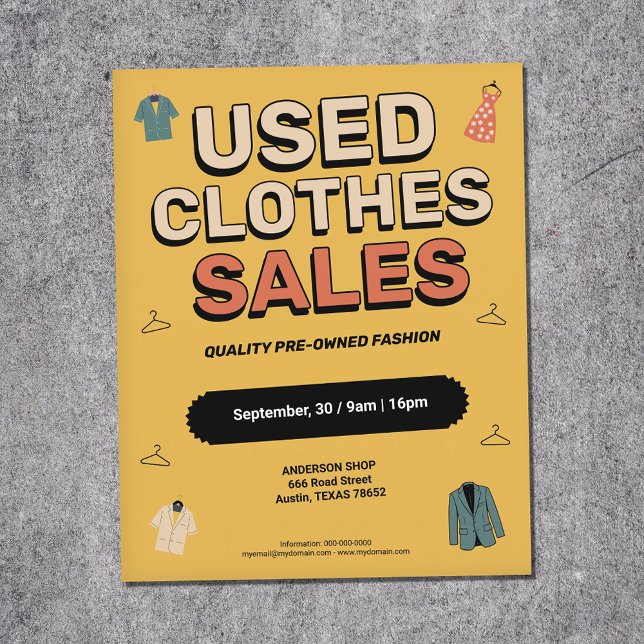 Flyer Vendas de Roupas Usadas ao Estilo Vintage (Vintage-Style - Used Clothes Sales Flyer)