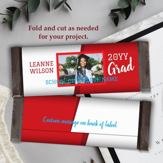 Flyer Vermelho, Bar de Graduação Burgundy (bright red school colors graduation personalized candy bar wrapper, diy chocolate bar label for grad)