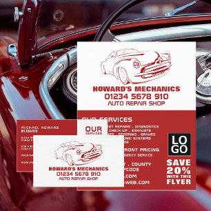 Flyer Vermelho Clássico, Mecânico Automático e Reparo Pu