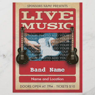 Flyer Vermelho de Fotografia de Banda de Música ao Vivo
