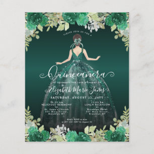 Flyer Vestido Verde Floral Barato Quinceanera Convite