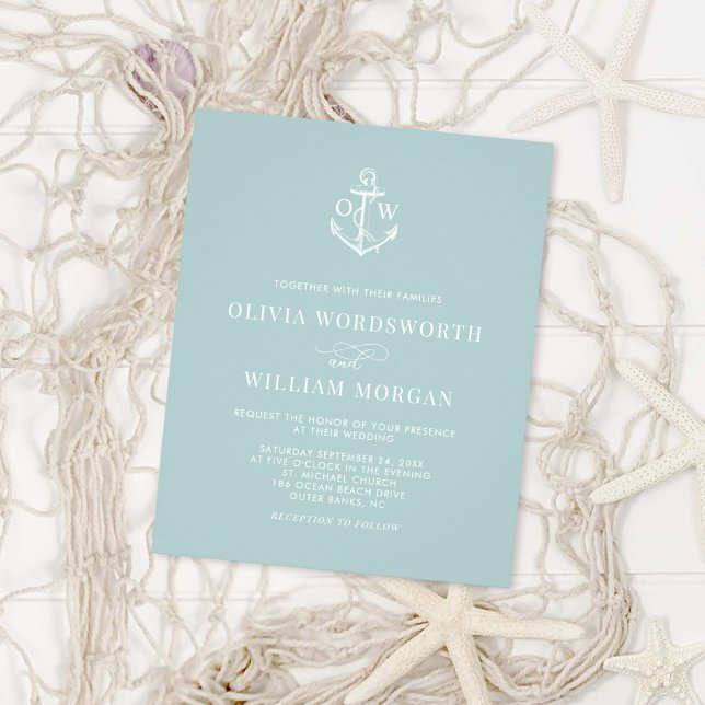 Flyer Vidro do Mar Convite de casamento de Âncora Náutic (Criador carregado)