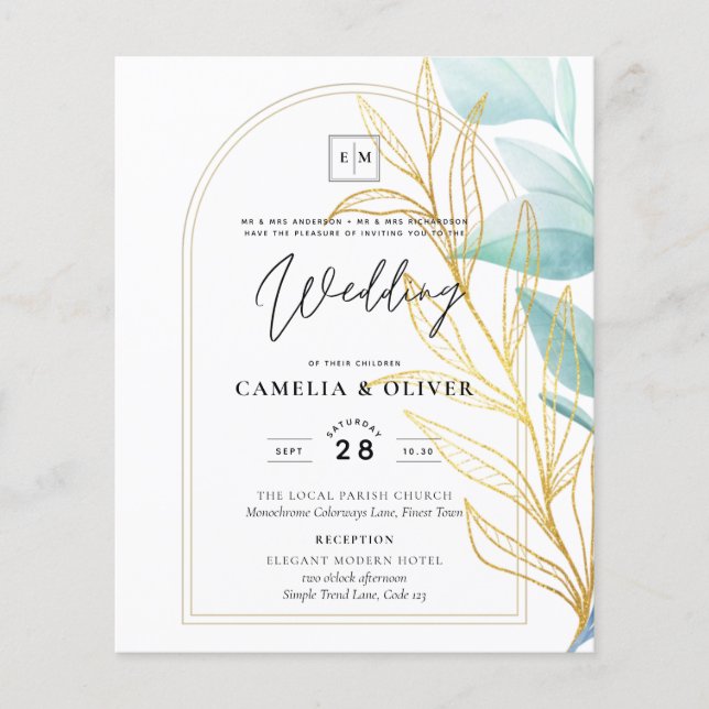 Flyer Vidro marítimo em 1 Aqua Green Dourada deixa casam (Frente)