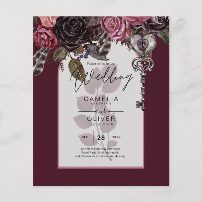 Flyer Vinho Borgonha Casamento Floral Queda de Inverno (Frente)