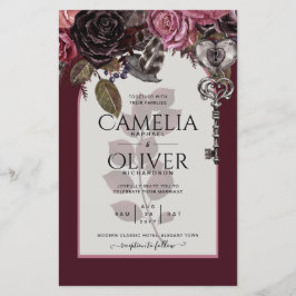 Flyer Vinho Borgonha Casamento Floral Queda de Inverno
