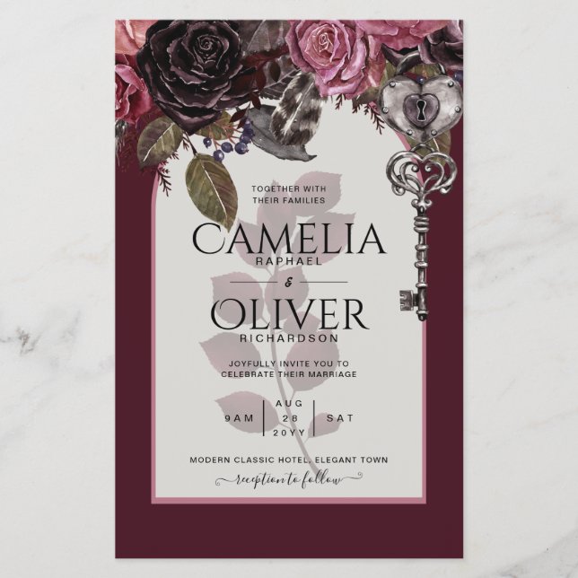 Flyer Vinho Borgonha Casamento Floral Queda de Inverno (Frente)