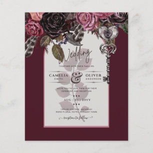 Flyer Vinho Borgonha Casamento Floral Queda de Inverno