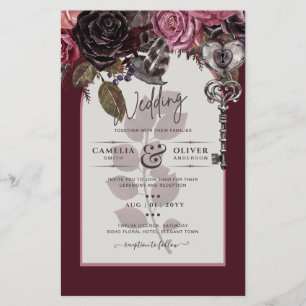 Flyer Vinho Borgonha Casamento Floral Queda de Inverno