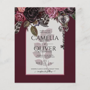 Flyer Vinho Borgonha Casamento Floral Queda de Inverno