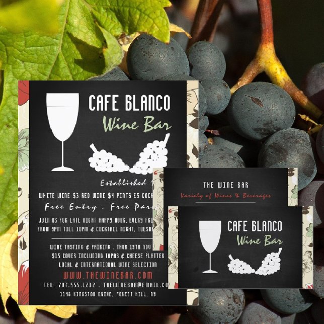 Flyer Vinho E Uvas, Bar De Vinho De Chalkboard/Vinhos (Criador carregado)