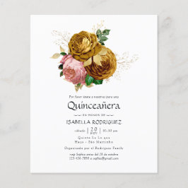 Flyer Vintage Blush e Dourada Quinceañera Floral