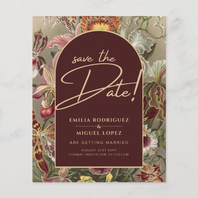 Flyer Vintage Bourgundy Floral Weddin (Frente)