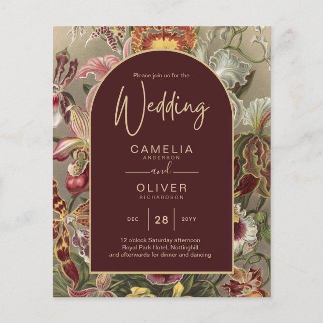 Flyer Vintage Bourgundy Floral Weddin (Frente)