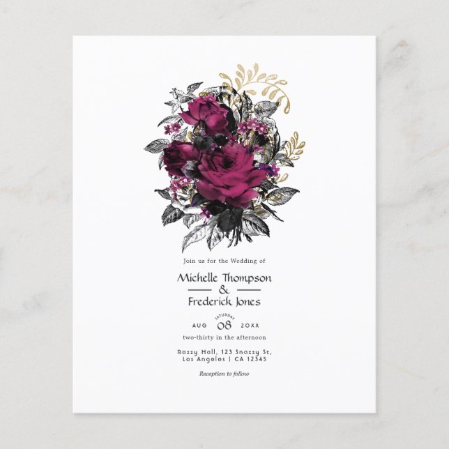 Flyer Vintage Burgundy - Marsala e Dourado Casamento Flo (Frente)