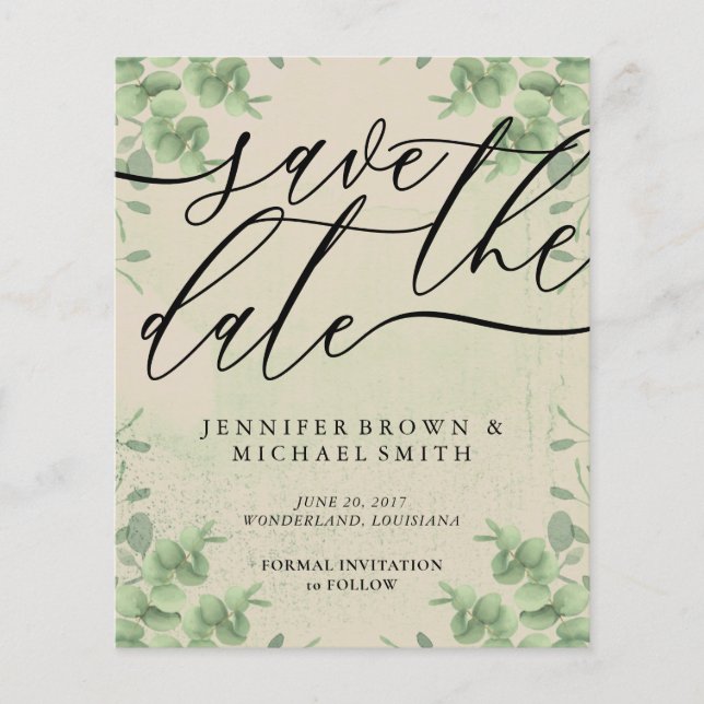 Flyer Vintage Calligraphy Eucalyptus budget special day (Frente)