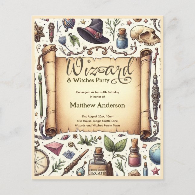 Flyer Vintage Wizard Witts Party Magical Wands Hats (Frente)