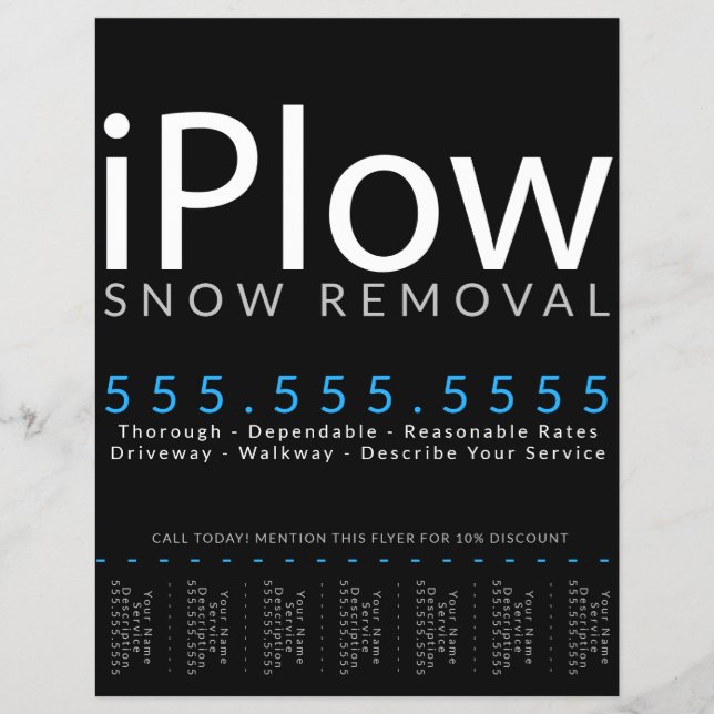 Flyer Voo. Remoção de Neve. Anúncio de folha de prova de (Frente)