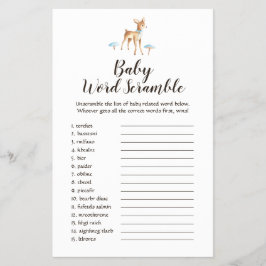 Flyer Watercolor Boy Deer em White Baby Word Scramble