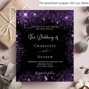 Flyer Wedding black purple glitter budget invitation
