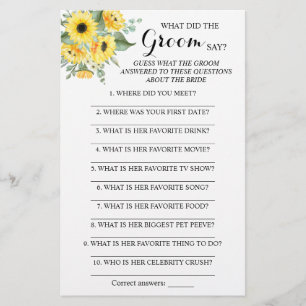 Flyer What did the Groom Say Bridal Shower Game Card