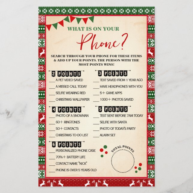 Flyer What is on your Phone Ugly Sweater Game Card (Frente)