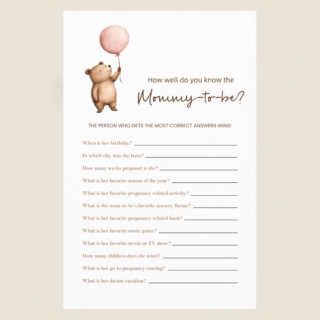 Flyer Whimsical Bear  Mommy to be Guessing Game (Criador carregado)