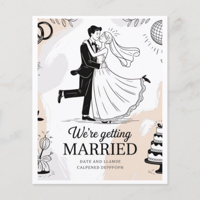 Flyer Whimsical Hand-Drawn Dancing Couple Disco Wedding  (Frente)