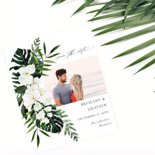Flyer White Floral tropical de orçamento Salvar a data 