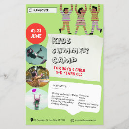Flyer White Green Black Playout For Children Summer Camp