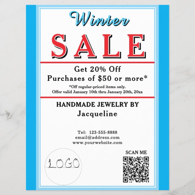 Flyer Winter Sale Jewelry Blue White Heart (Frente)