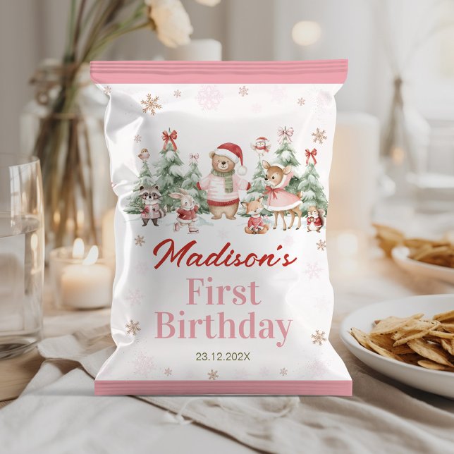 Flyer Winter Woodland Girl Birthday Chip Bag Wrapper (Criador carregado)