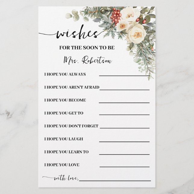 Flyer Wishes for Soon to be Mrs Winter Shower Card (Frente)