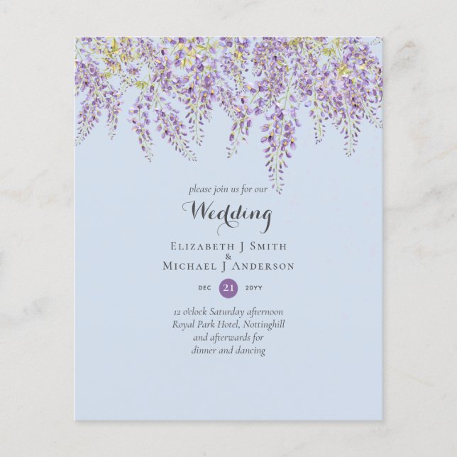 Flyer Wisteria Floral Garden Lavanda Casamento Dusty Blu (Frente)