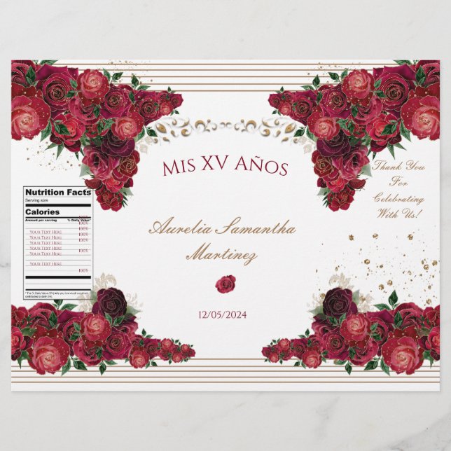 Flyer Wrapper Chip Bag do Rosa vermelha Quinceañera (Frente)