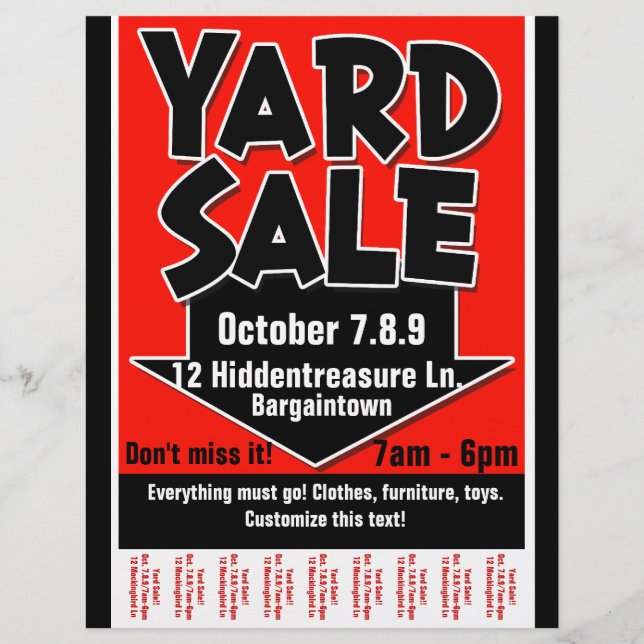Flyer Yard Sale.Garage Sale.Customizable.Tearsheet (Frente)