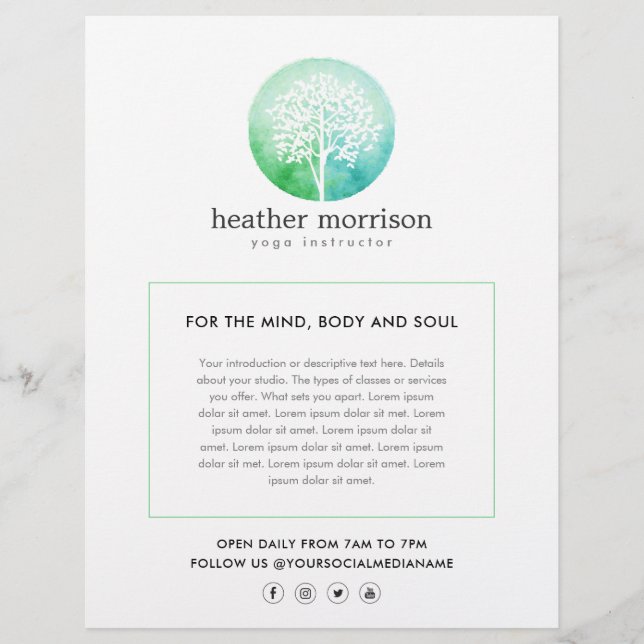 Flyer Yoga e bem-estar da árvore aquática (Frente)