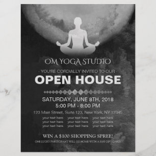 Flyer Yoga Instrutor B&W Meditação Pose ZEN Abrir Casa