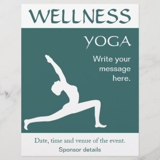 Flyer Yoga Pose Silhueta Branca Aqua Azul