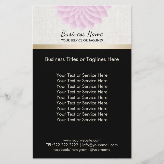 Flyer Yoga Salon SPA Lotus Floral Elegante Dourada Strip (Frente)