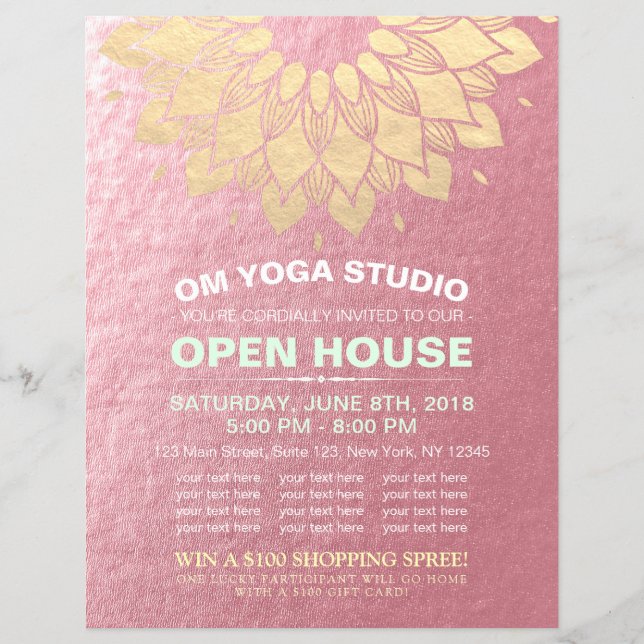 Flyer YOGA Studio Open House Gold Foil Mandala Flores F (Frente)