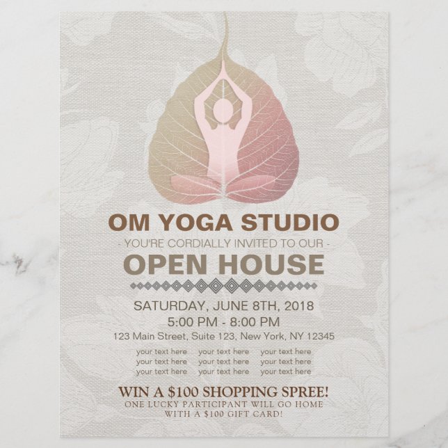 Flyer YOGA Studio Open House Meditação Pose Bodhi Leaf (Frente)